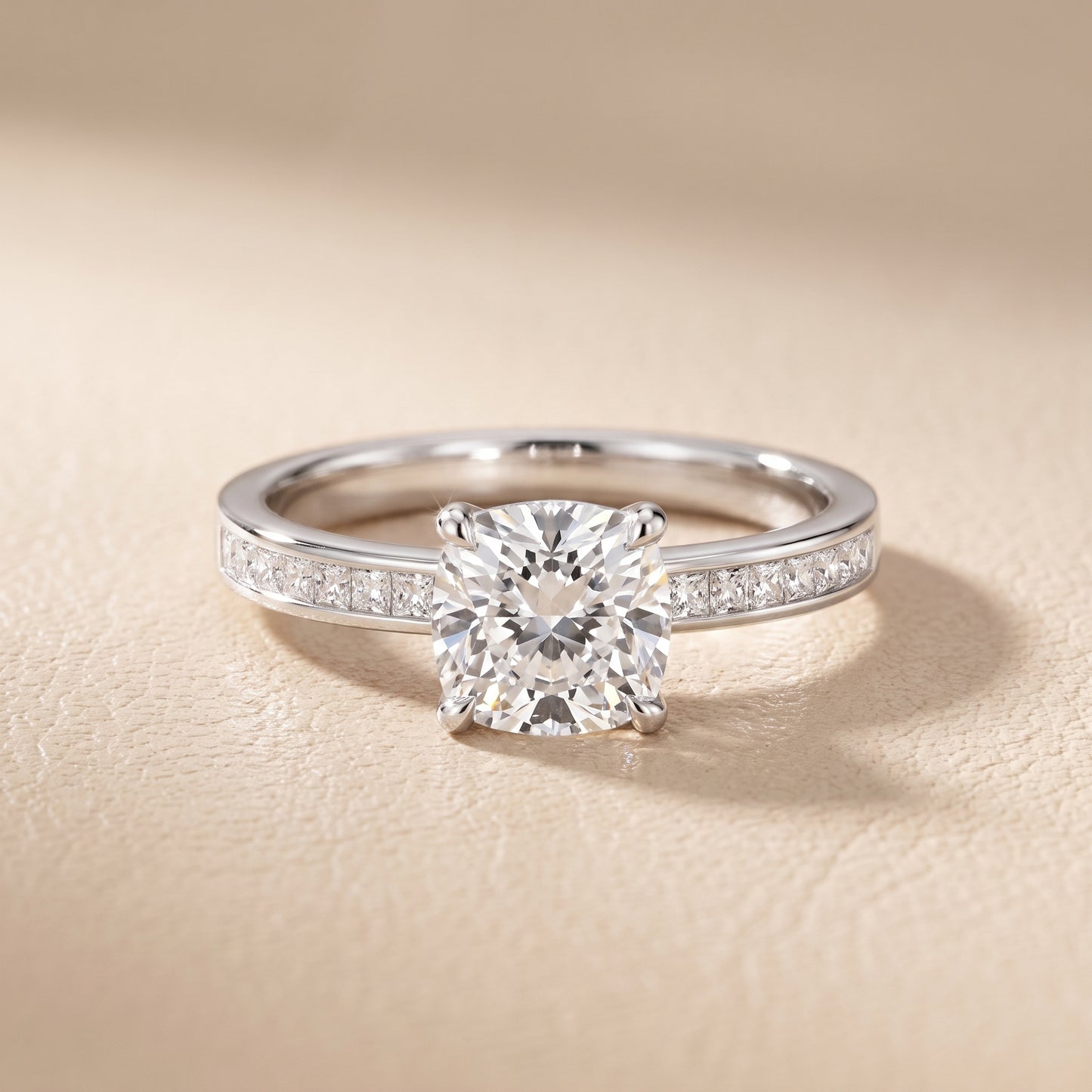 Maren Sidestone Channel Set Cushion Diamond Engagement Ring in Platinum - front.jpg