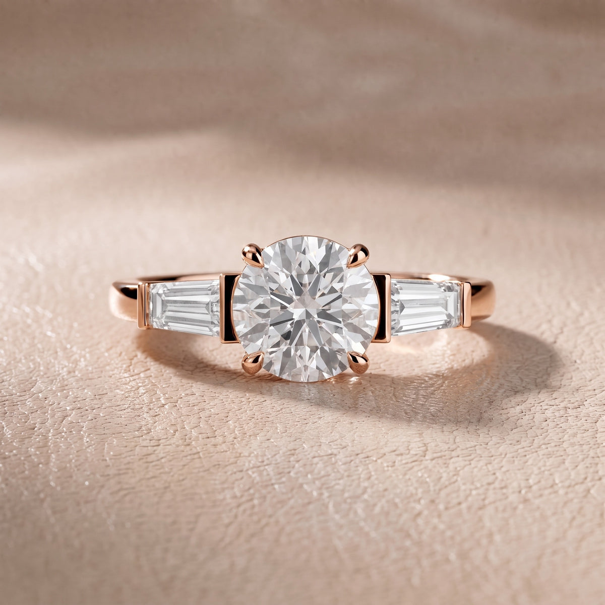 Eloise Tapered Baguette Round Diamond Engagement Ring in Rose Gold - front.jpg