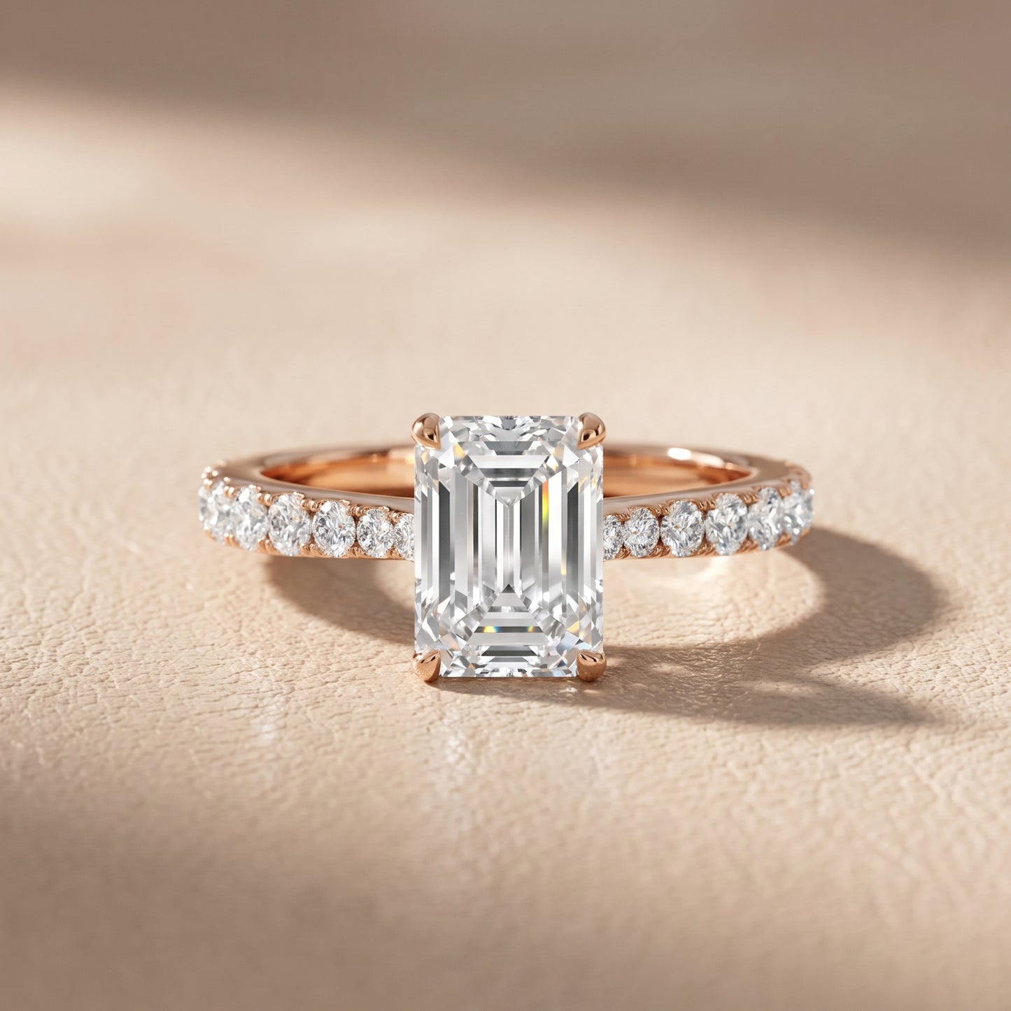 Gia Hidden Halo Pavé Emerald Diamond Ring in Rose Gold - front.jpg