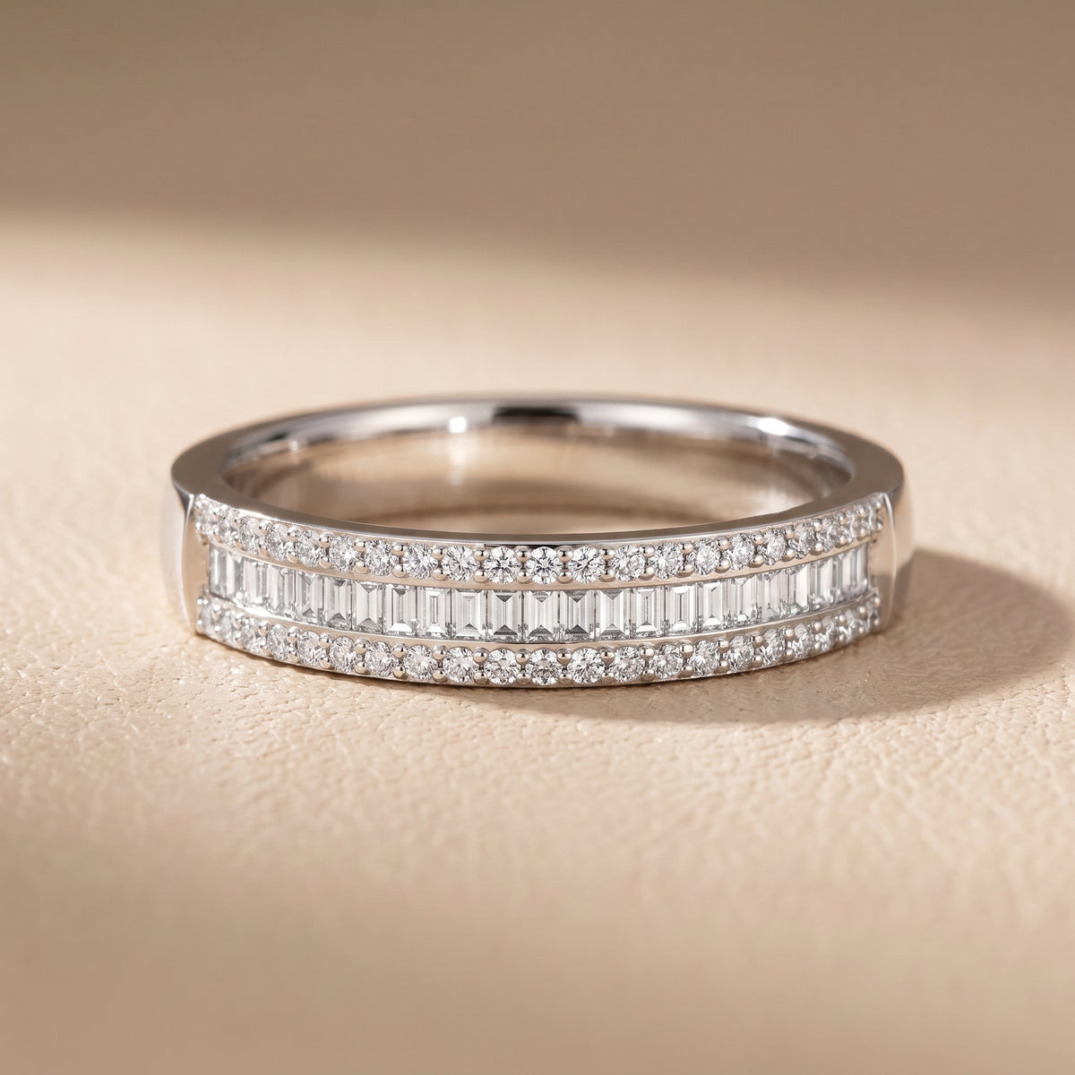 Zuri Channel Set Baguette & Round Diamond Anniversary Ring in White Gold - front.jpg