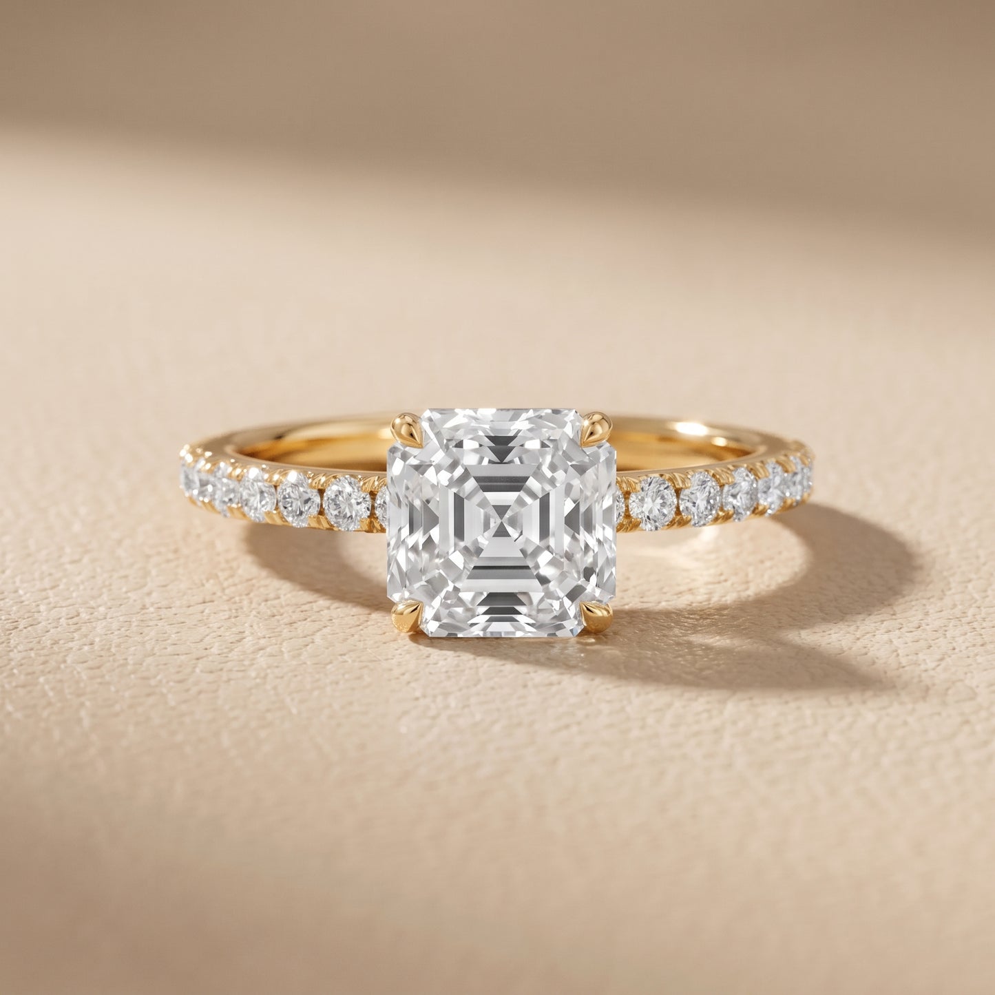 Juna French Pavé Solitaire Asscher Diamond Engagement Ring in Yellow Gold - front.jpg