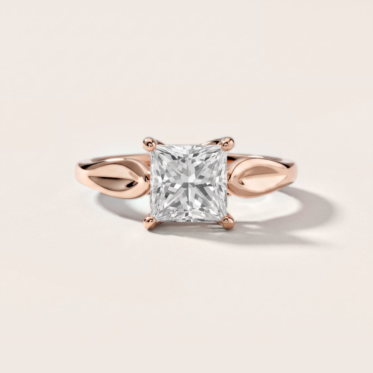 Lauretta Leaf Solitaire Princess Diamond Engagement Ring in Rose Gold - front.jpg
