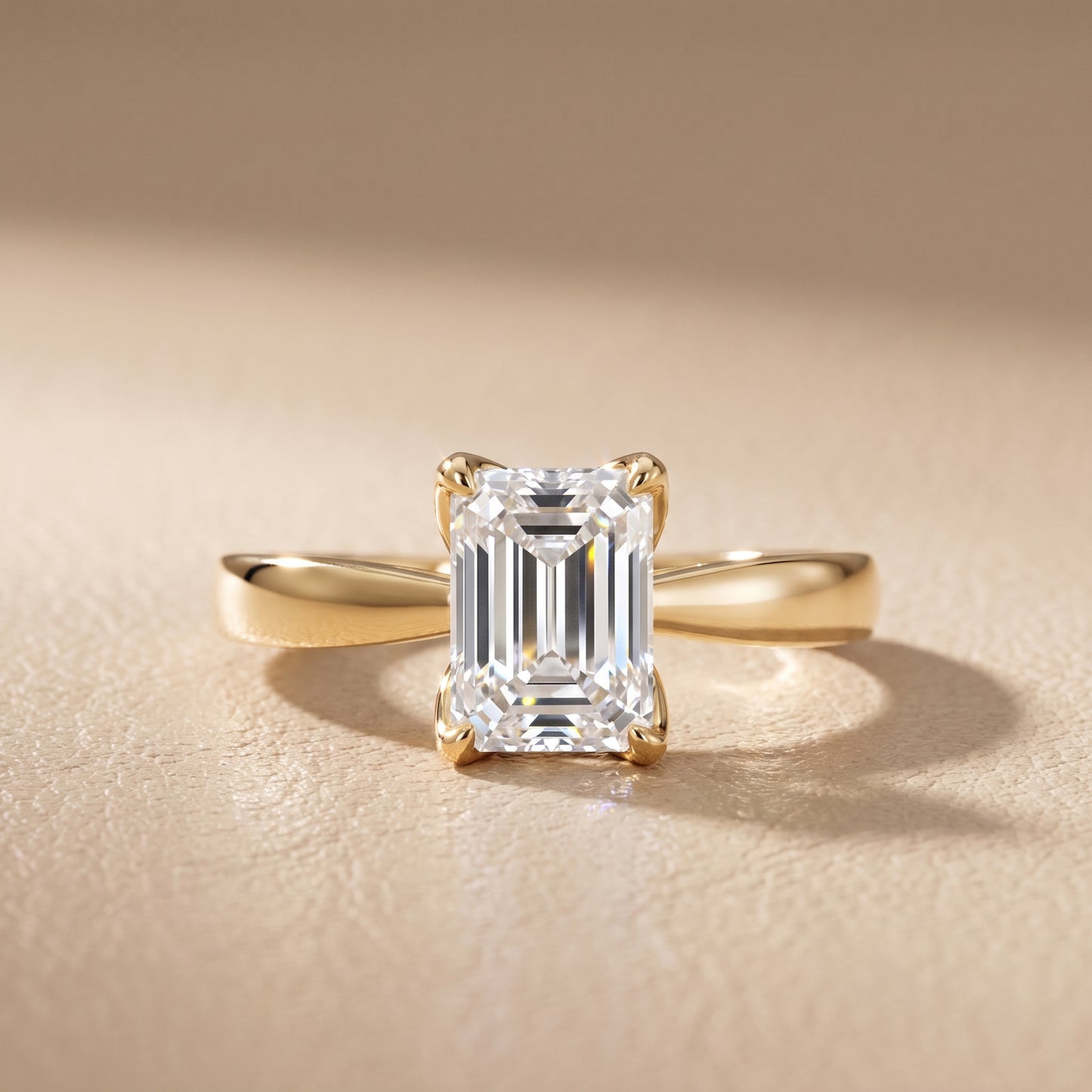 Lucia Solitaire Six-Prong Emerald Diamond Engagement Ring in Yellow Gold - front.jpg