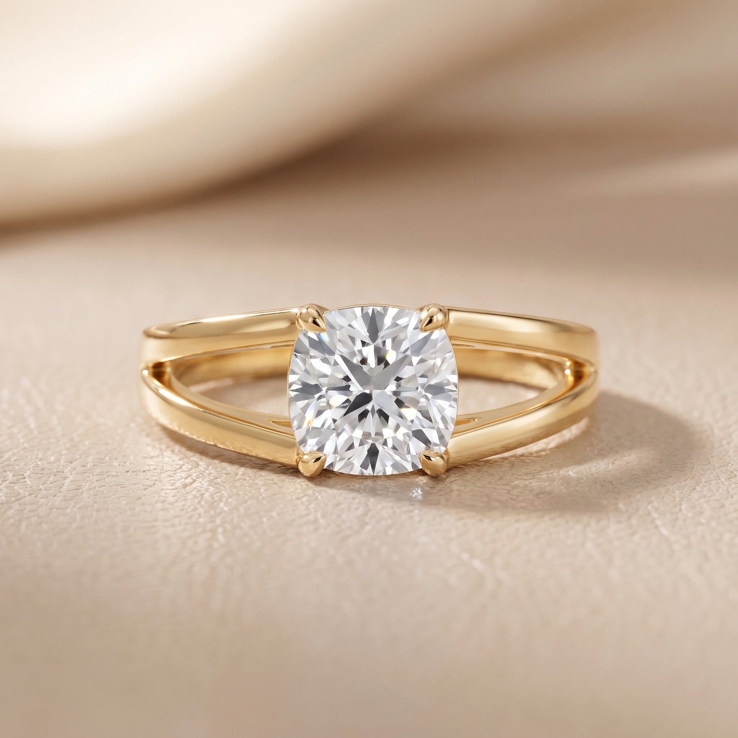 Giselle Solitaire Split Shank Cushion Diamond Engagement Ring in Yellow Gold - front.jpg