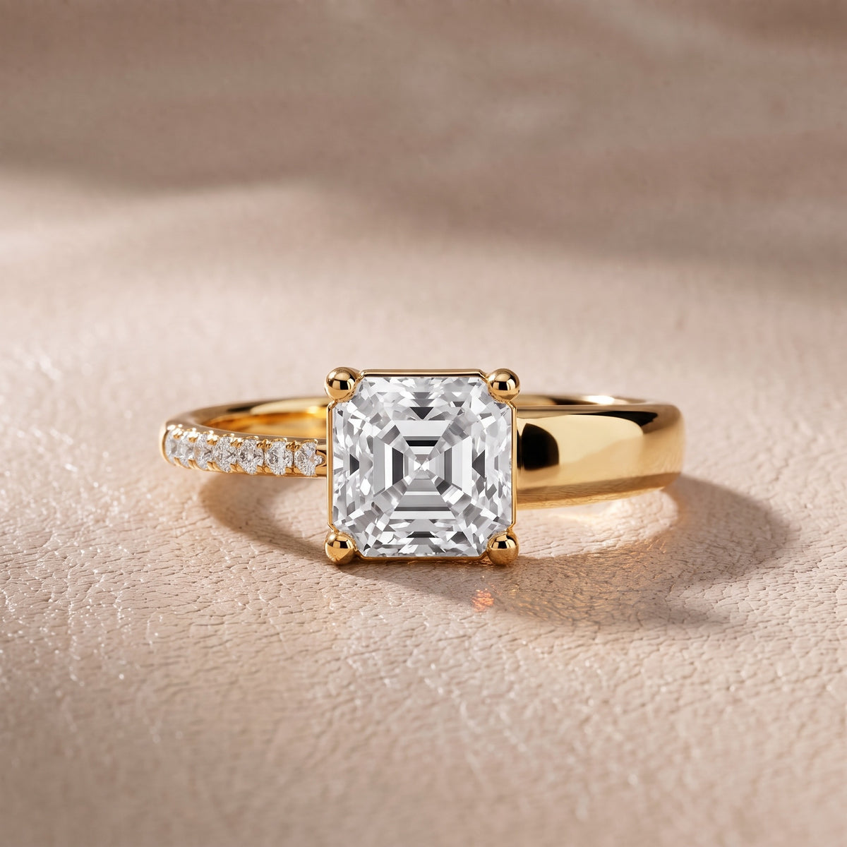 Rosie Solitaire Basket Asscher Diamond Engagement Ring in Yellow Gold - front.jpg