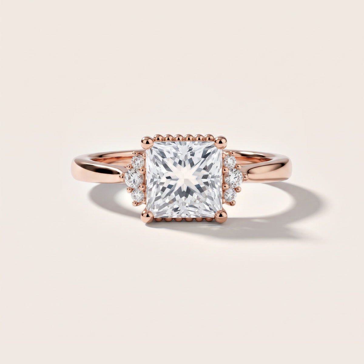 Paola Milgrain Pavé Princess Diamond Engagement Ring in Rose Gold - front.jpg