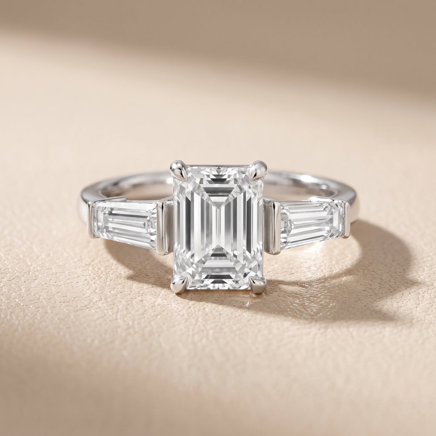 Layla Tapered Baguette Emerald Diamond Ring in Silver - front.jpg