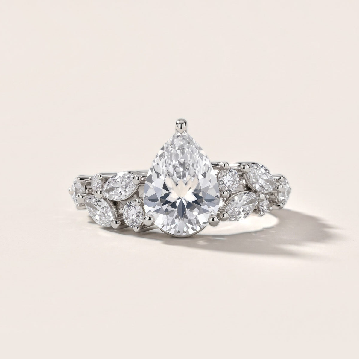 Kelsey Leaf Cluster Pear Diamond Engagement Ring in White Gold - front.jpg