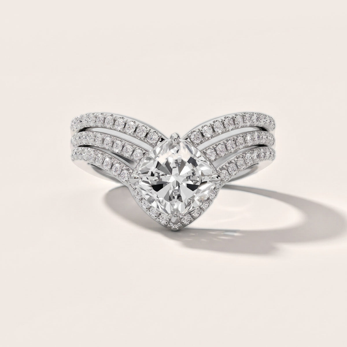 Francesca Chevron Halo Cushion Diamond Engagement Ring in Platinum - front.jpg