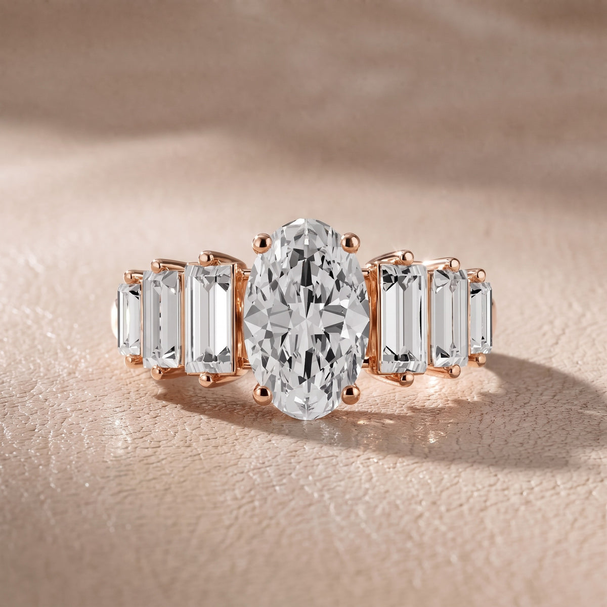 Mara Sidestone Baguette Accent Oval Diamond Engagement Ring in Rose Gold - front.jpg