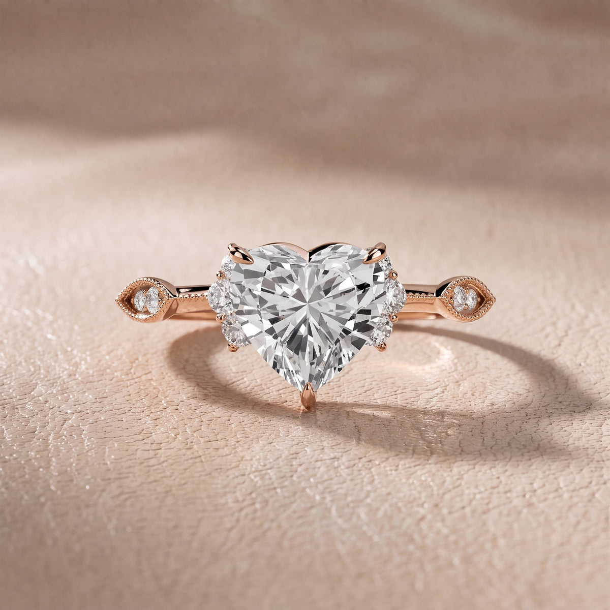 Naomi Vintage Milgrain Heart Diamond Engagement Ring in Rose Gold - front.jpg