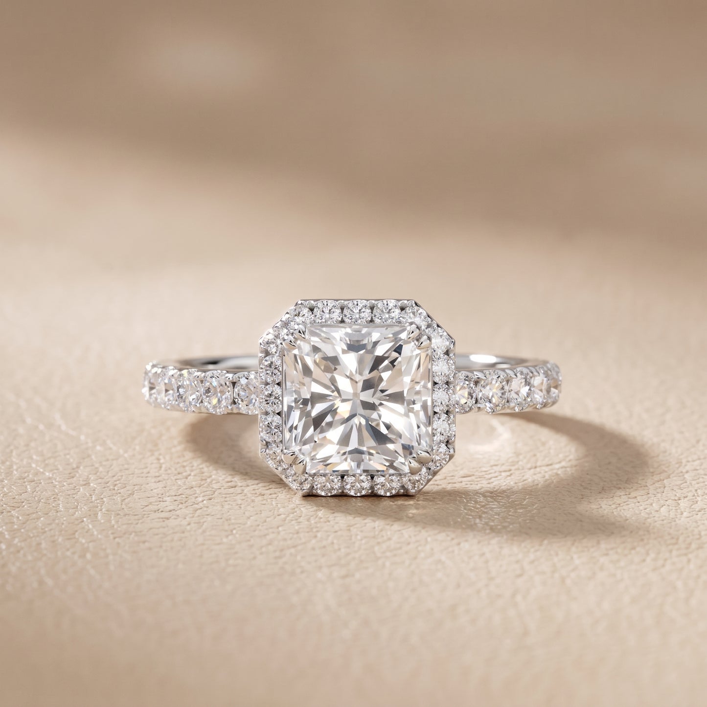 Chloe Halo Pavé Radiant Diamond Ring in Platinum - front.jpg