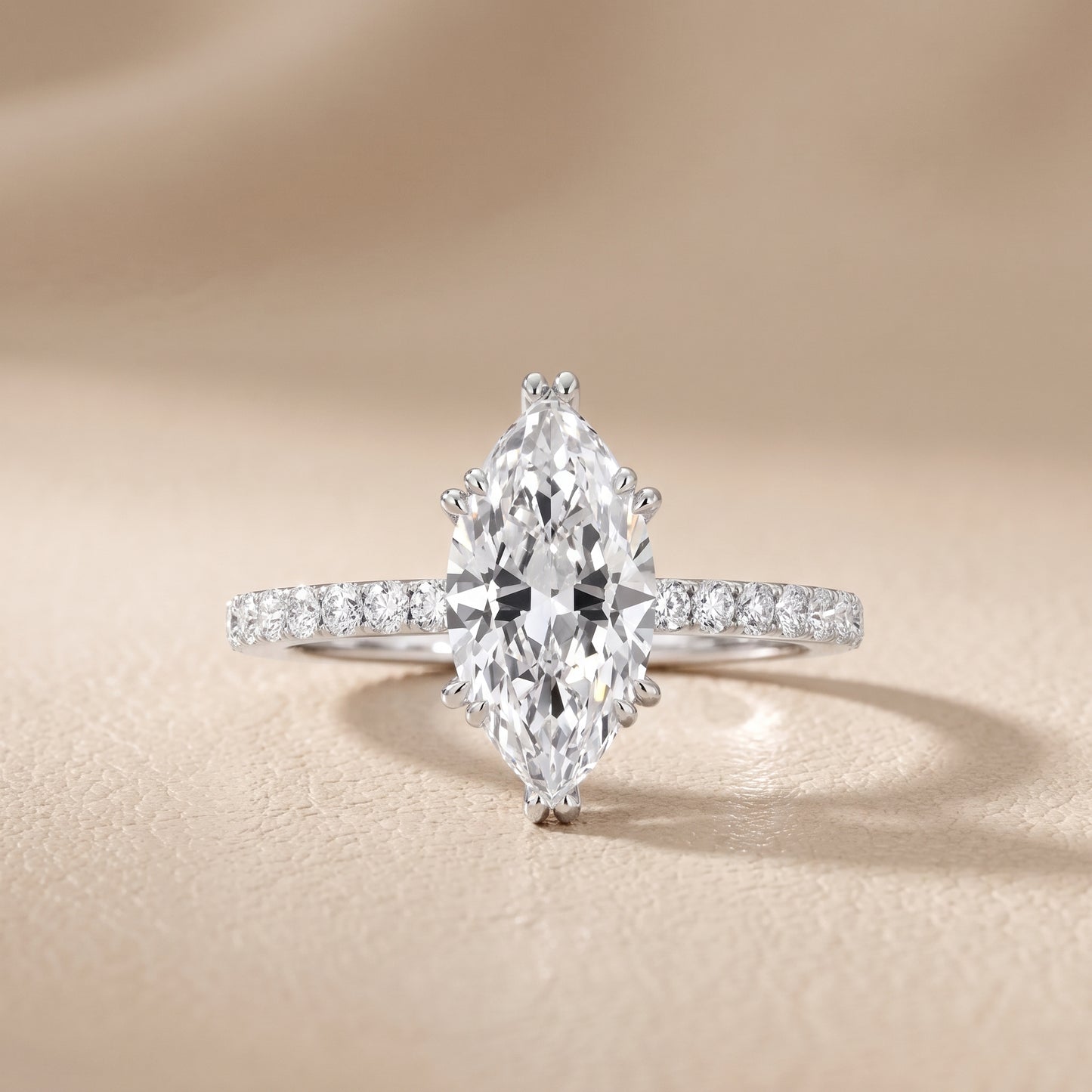 Novara Solitaire Pavé Marquise Diamond Ring in White Gold - front.jpg
