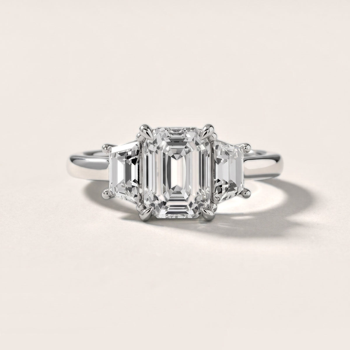 Filippa Trapezoid Three-Stone Emerald Diamond Engagement Ring in Silver - front.jpg