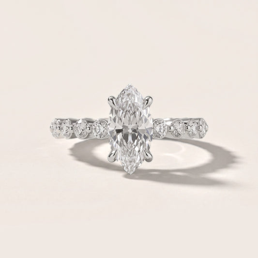 Piper Sidestone Marquise Diamond Engagement Ring in White Gold