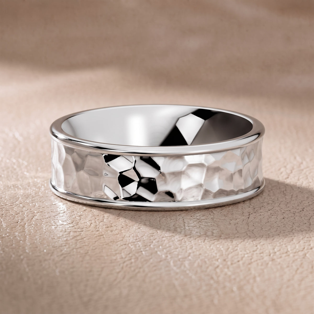 Paige Hammered Step Edge Wedding Band in Silver - front.jpg