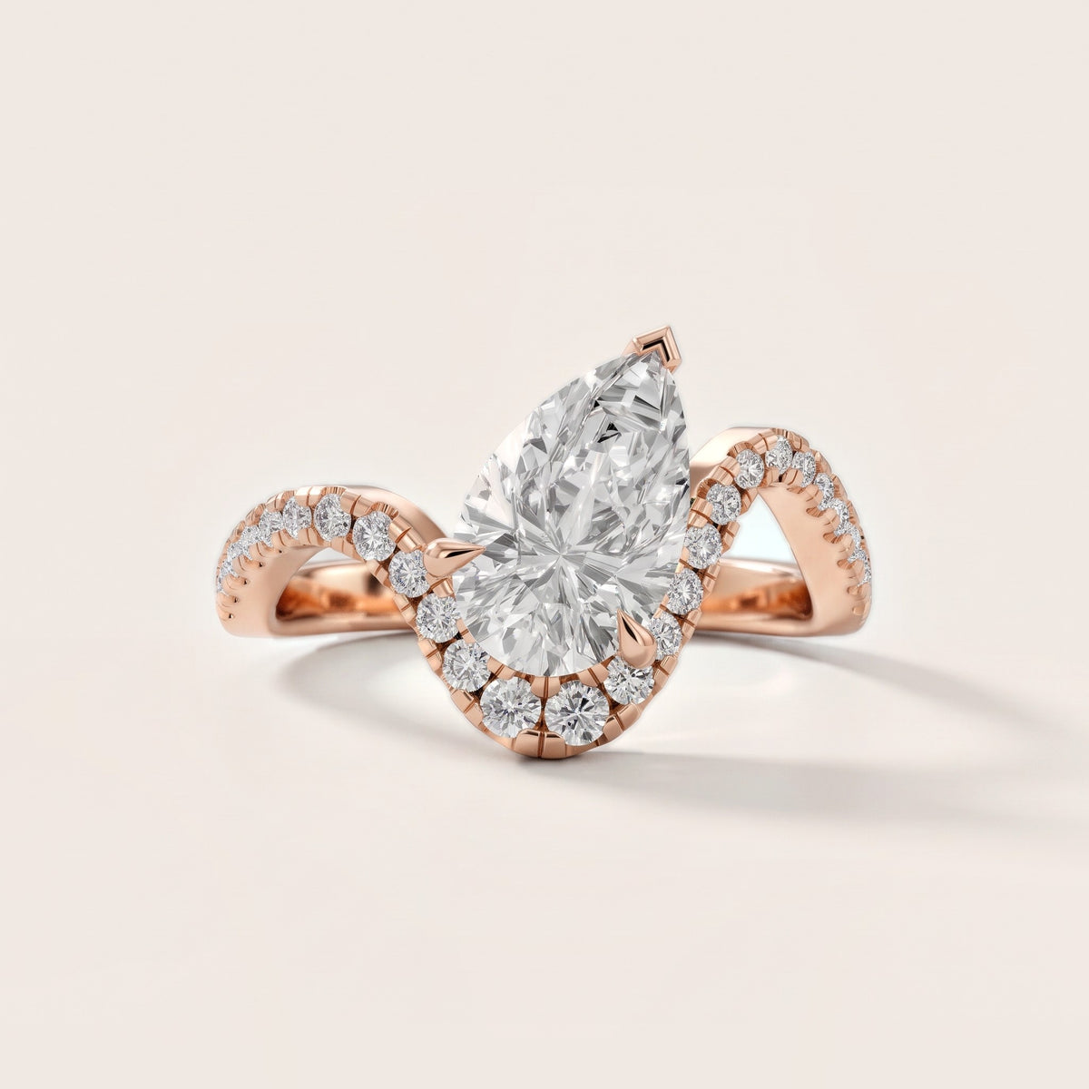 Cambria Bypass Pavé Pear Diamond Engagement Ring in Rose Gold - front.jpg