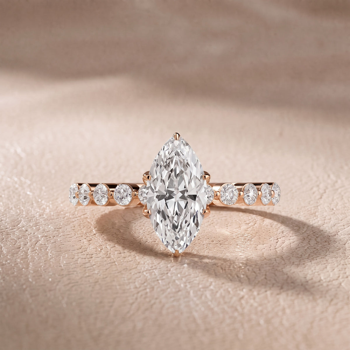 Eleanor Majesty Side Stone Marquise Diamond Engagement Ring in Rose Gold - front.jpg