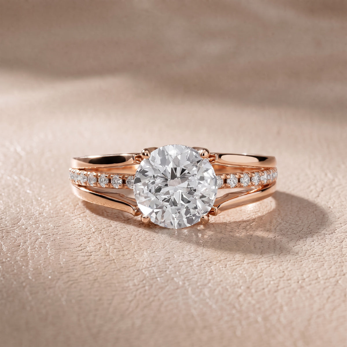 Serena Split Shank Pavé Round Diamond Engagement Ring in Rose Gold - front.jpg
