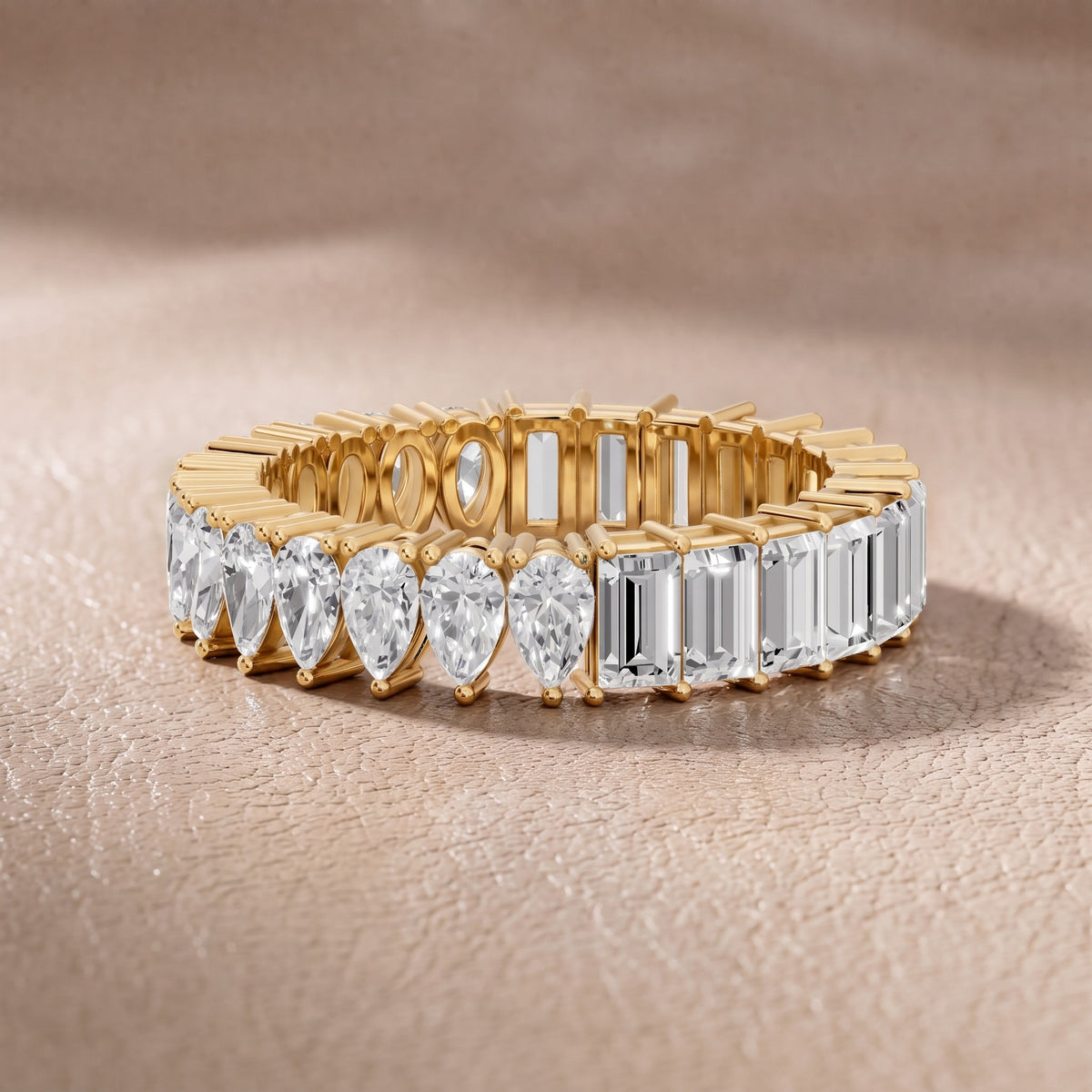 Harriet Shared Prong Pear & Baguette Diamond Eternity Band in Yellow Gold - front.jpg