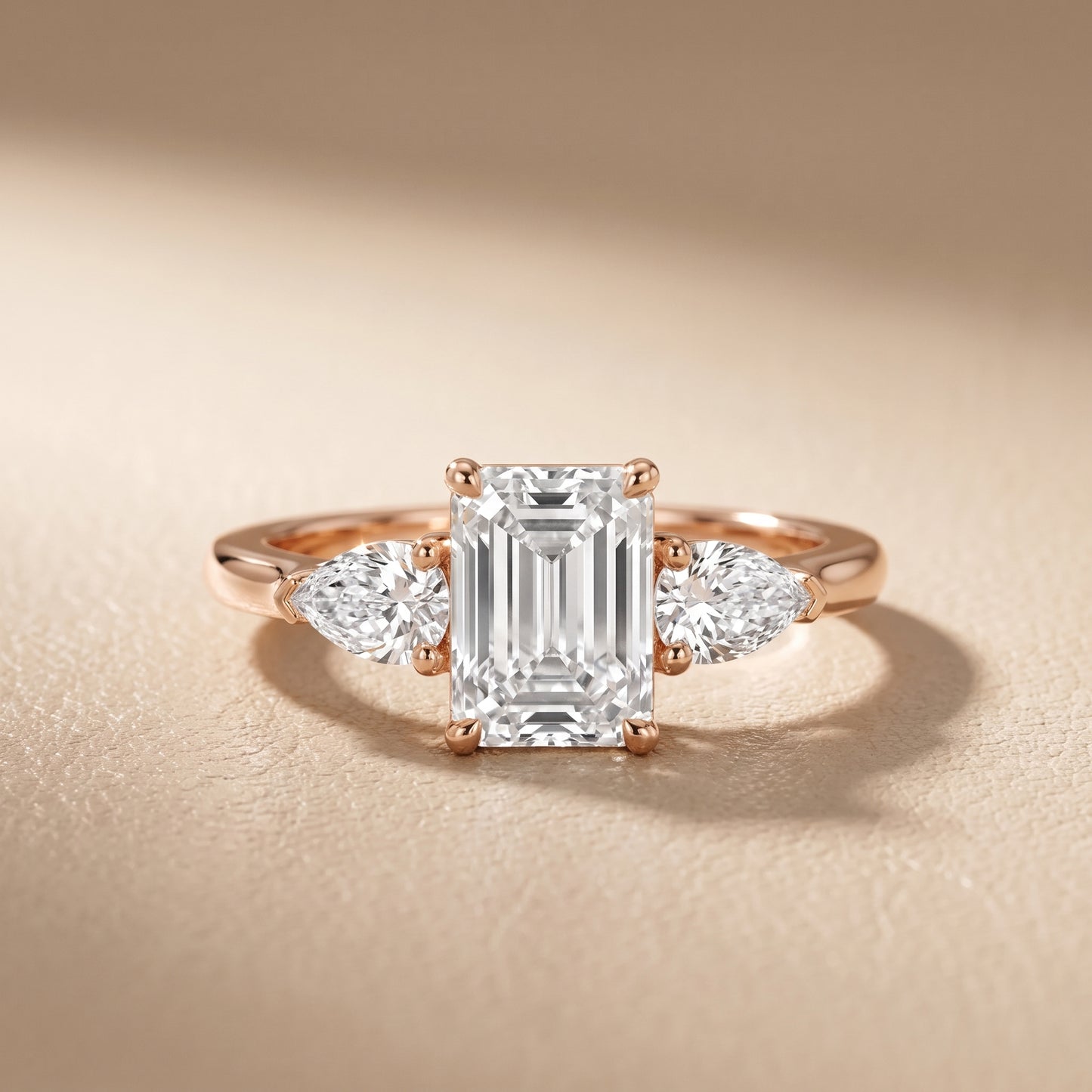 Mirabel Three-Stone Emerald Diamond Engagement Ring in Rose Gold - front.jpg