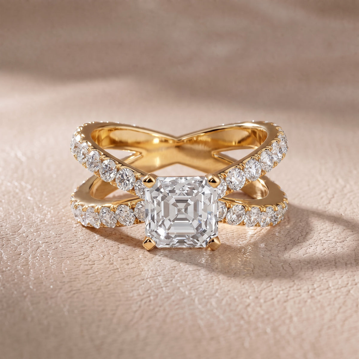 Ilaria Criss Cross Pavé Asscher Diamond Engagement Ring in Yellow Gold - front.jpg
