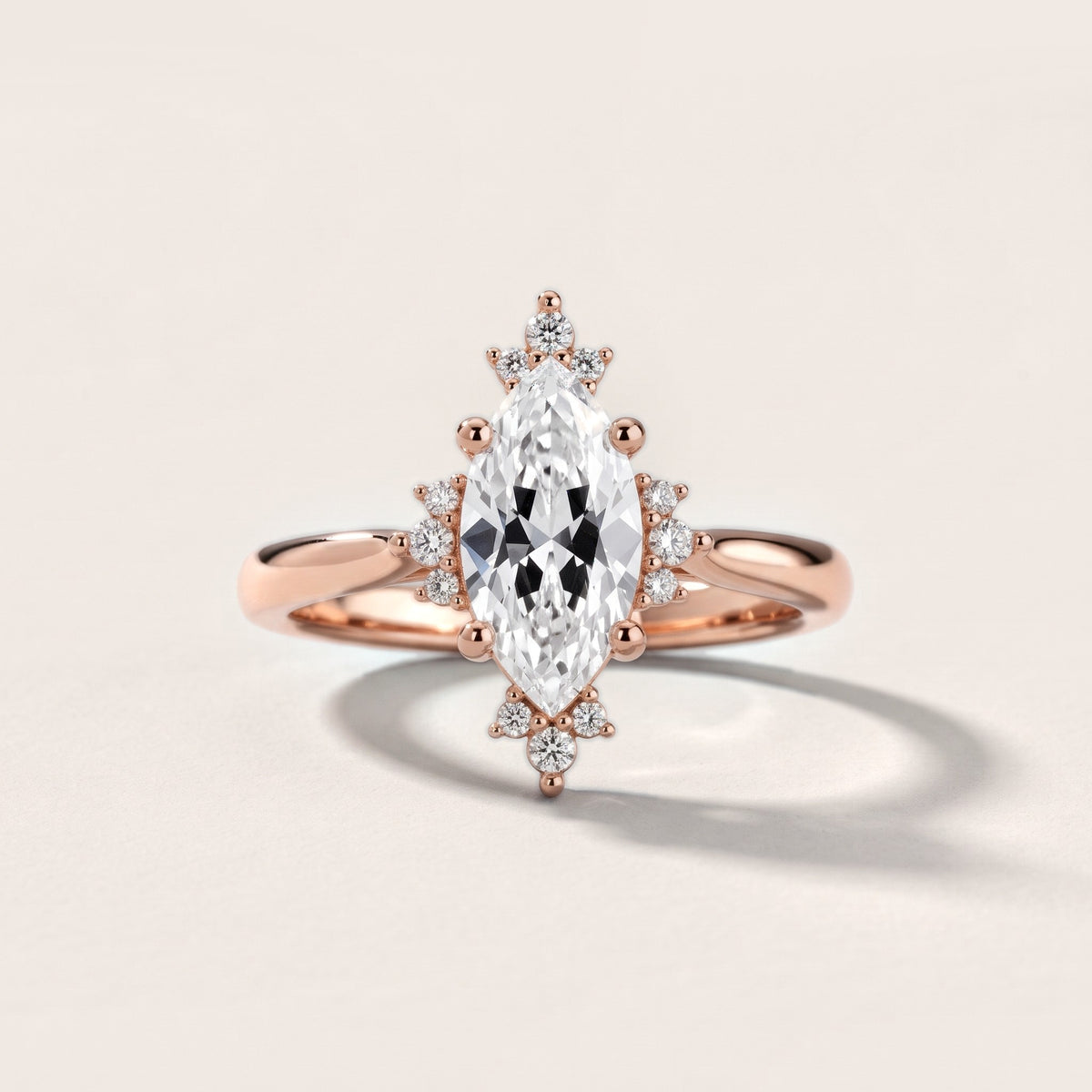 Linden Starburst Cluster Marquise Diamond Engagement Ring in Rose Gold - front.jpg