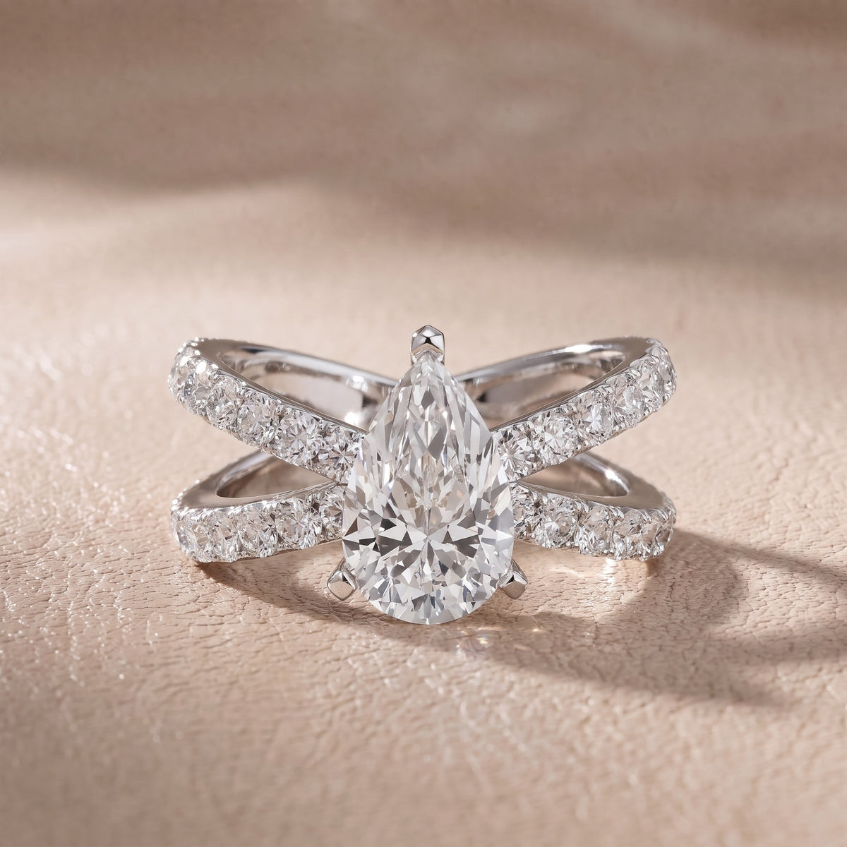 Ilaria Criss Cross Pavé Pear Diamond Engagement Ring in Silver - front.jpg