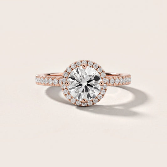 Rosemary Halo Pavé Round Diamond Engagement Ring in Rose Gold