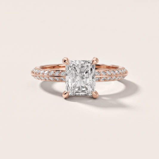 Meredith Knife Edge Pavé Radiant Diamond Engagement Ring in Rose Gold