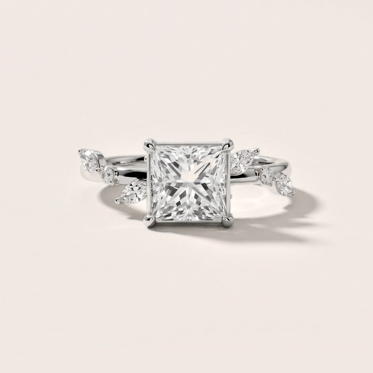 Vivian Leaf Princess Diamond Engagement Ring in Platinum - front.jpg