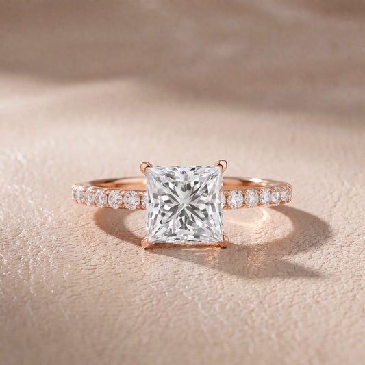 Juna French Pavé Solitaire Princess Diamond Engagement Ring in Rose Gold - front.jpg