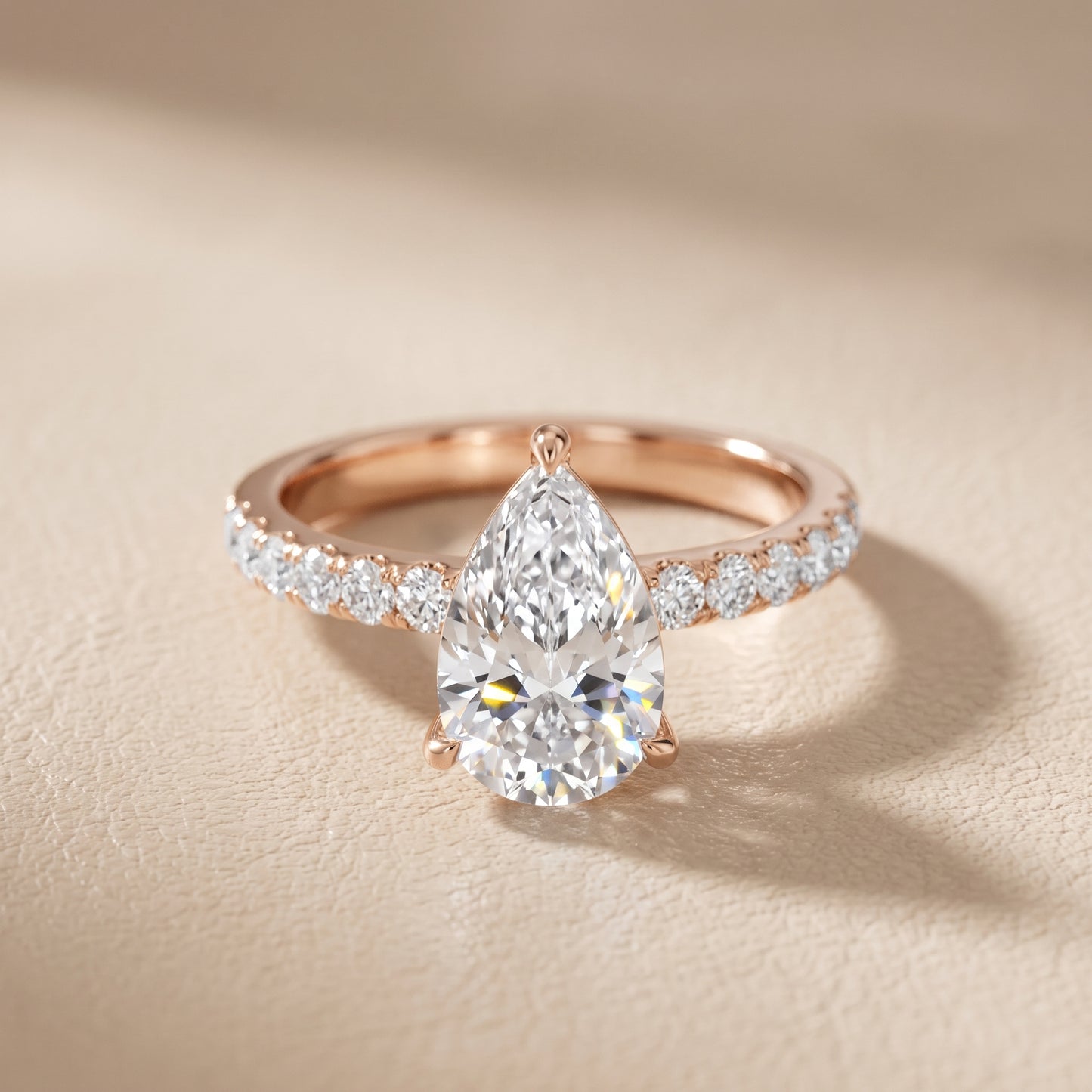 Veda Split Shank Pavé Pear Diamond Engagement Ring in Rose Gold - front.jpg