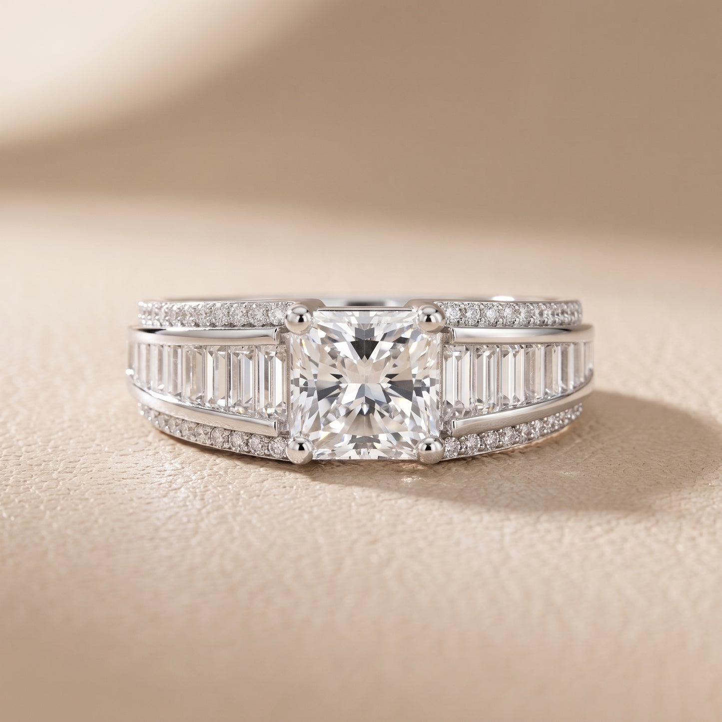Halle Channel Set Baguette Accent Radiant Diamond Engagement Ring in Platinum - front.jpg