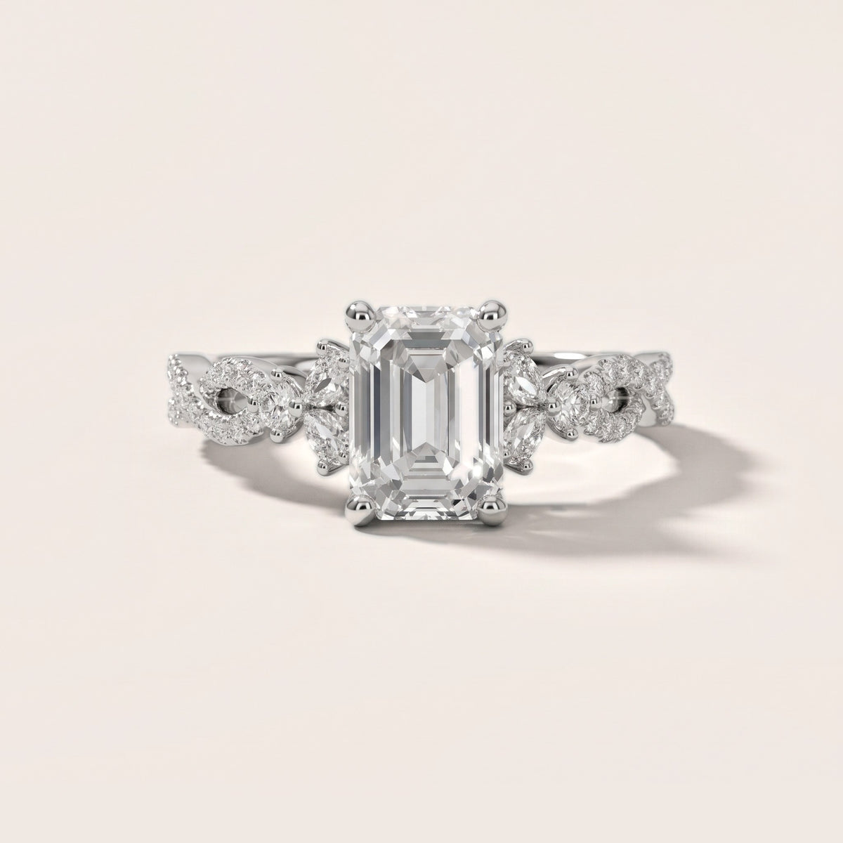Neva Infinity Twist Emerald Diamond Engagement Ring in White Gold - front.jpg