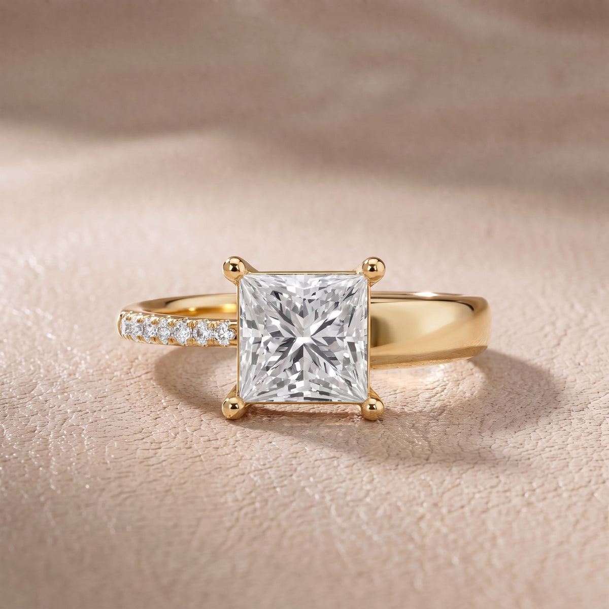 Rosie Solitaire Basket Princess Diamond Engagement Ring in Yellow Gold - front.jpg