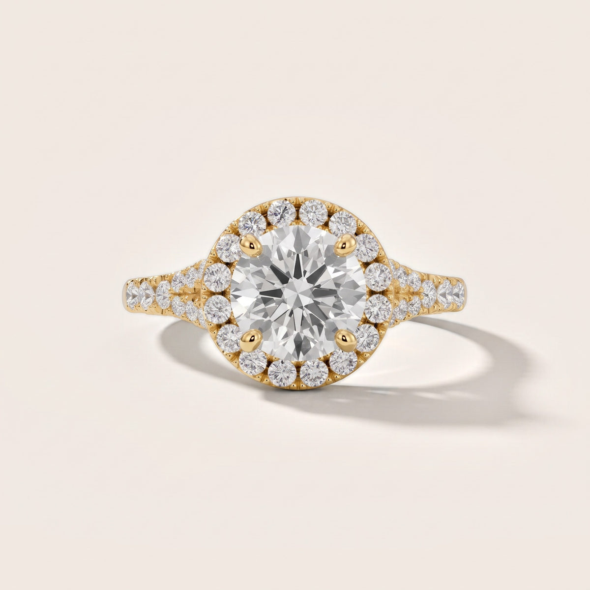 Kenner Halo Split Shank Round Diamond Engagement Ring in Yellow Gold - front.jpg