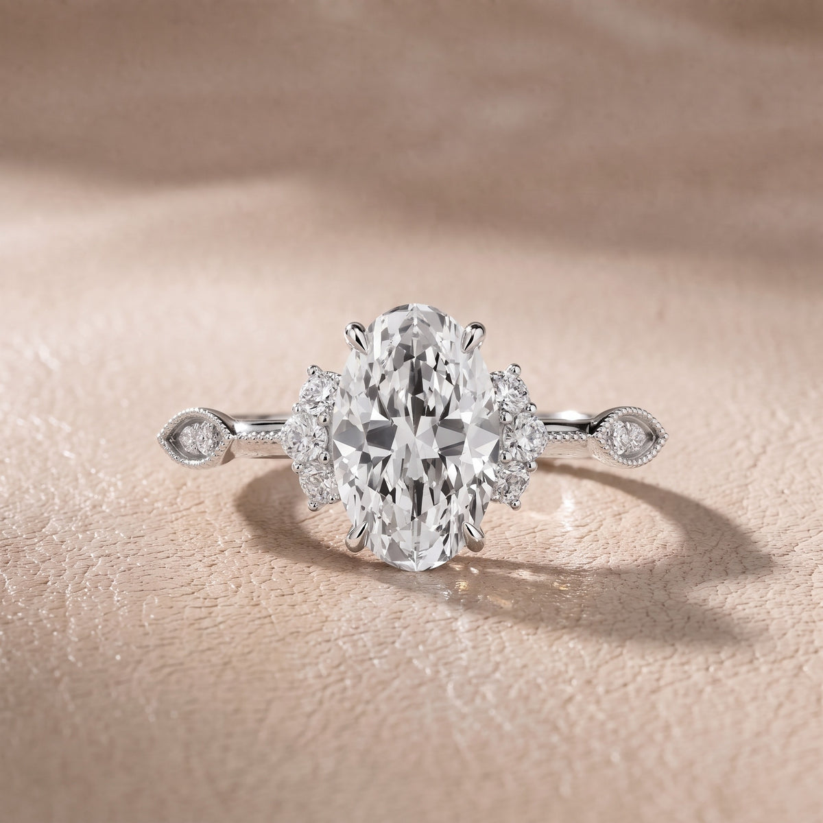 Naomi Vintage Milgrain Oval Diamond Engagement Ring in White Gold - front.jpg