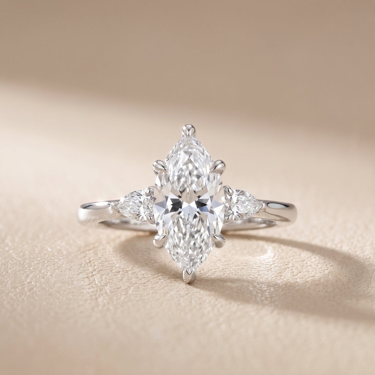 Leila Three-Stone Marquise Diamond Engagement Ring in White Gold - front.jpg