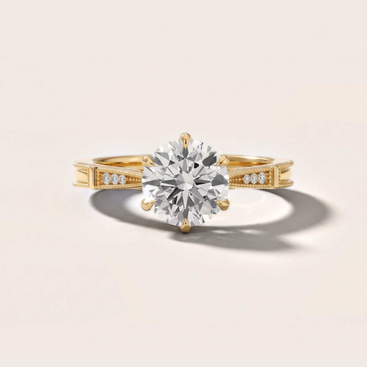 Jovanna Vintage Cathedral Round Diamond Engagement Ring in Yellow Gold - front.jpg