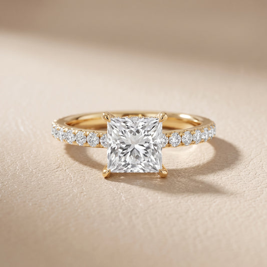 Thea Hidden Halo Pavé Princess Diamond Engagement Ring in Yellow Gold - front.jpg