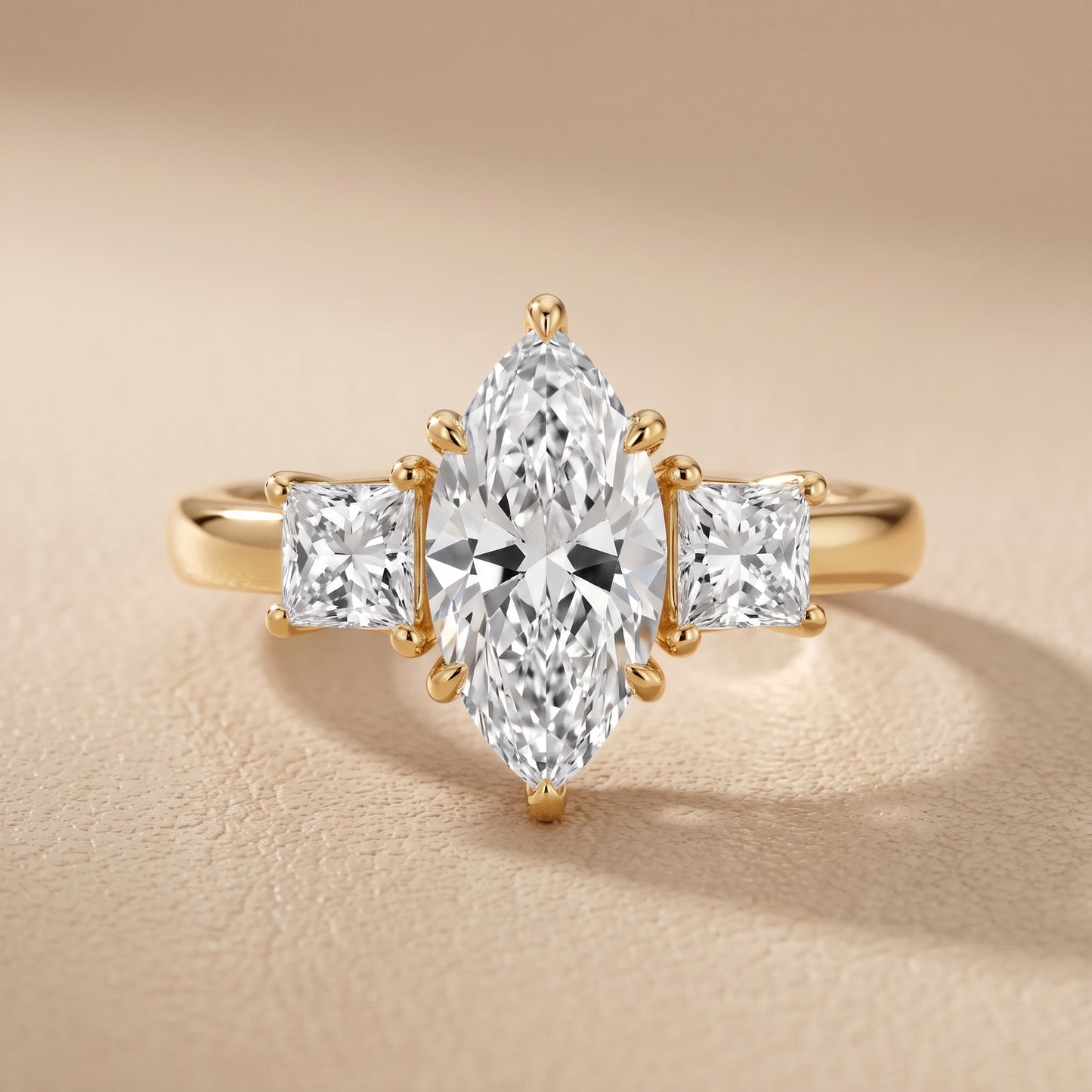 Sienna Three-Stone Marquise Diamond Ring in Yellow Gold - front.jpg