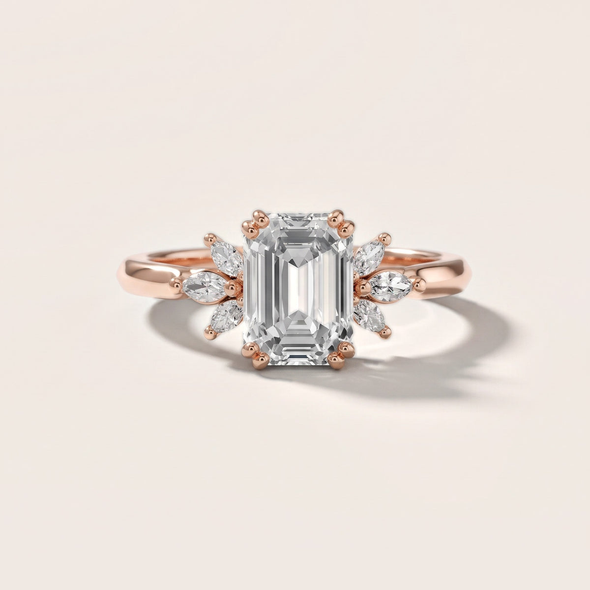 Cary Vine Cluster Emerald Diamond Engagement Ring in Rose Gold - front.jpg