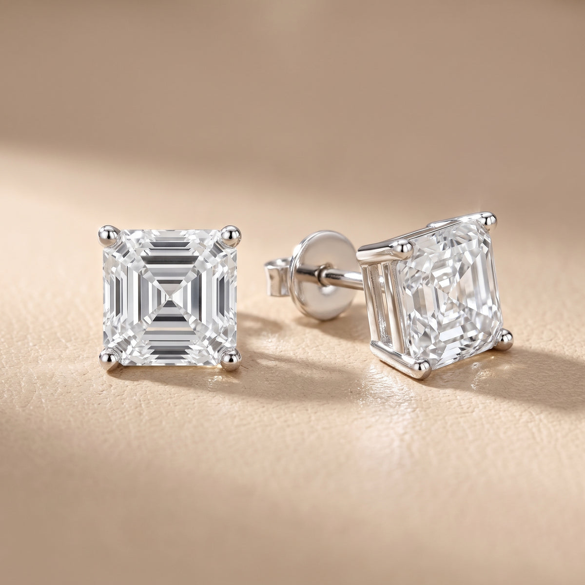 Four Prong Asscher Diamond Stud Earrings in Platinum - lifestyle