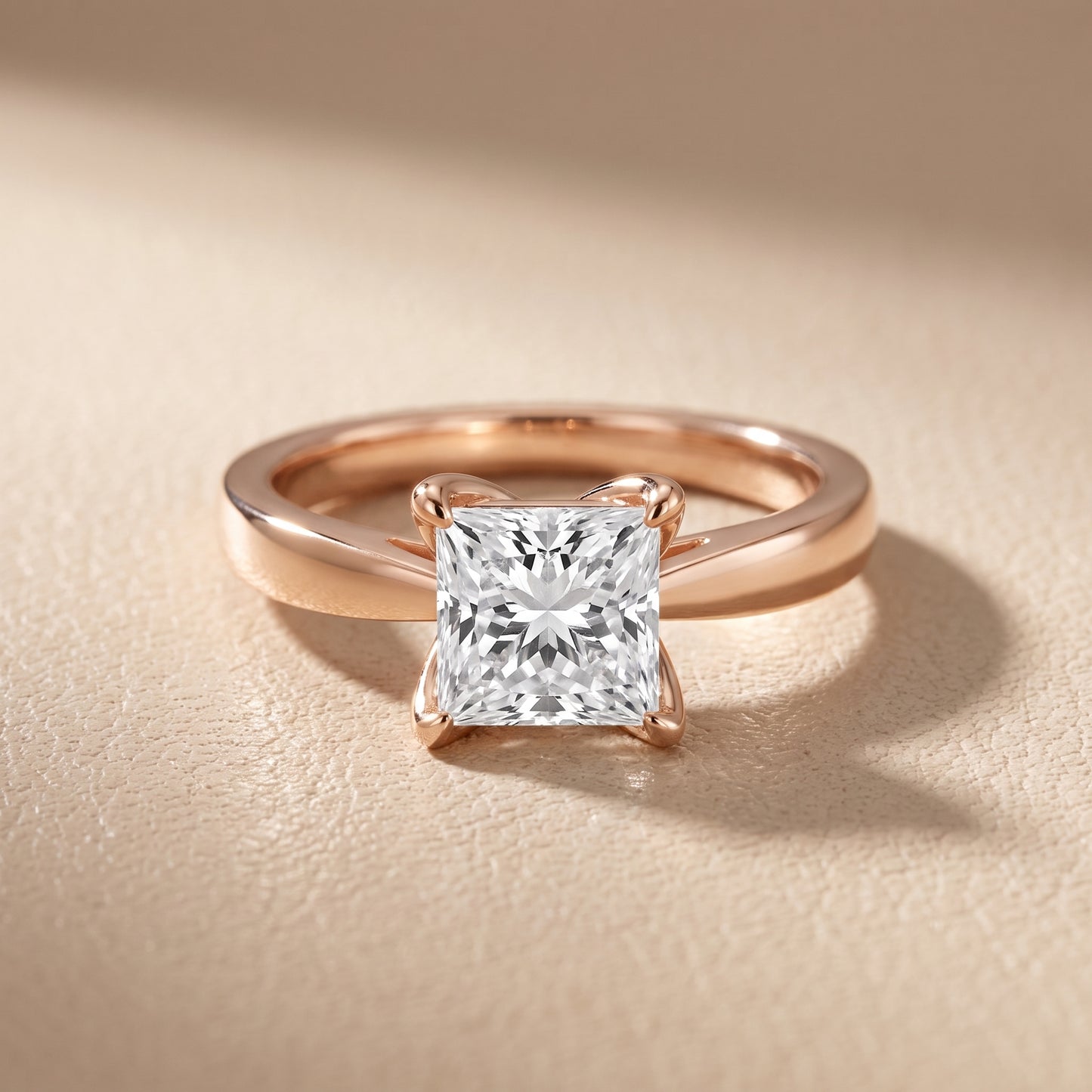 Lucia Solitaire Six-Prong Princess Diamond Engagement Ring in Rose Gold - front.jpg