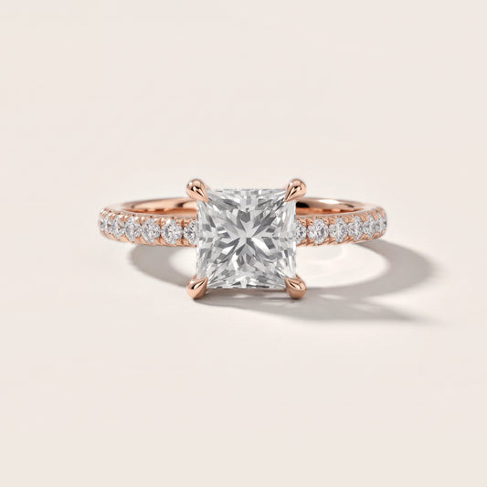 Maya Hidden Halo Pavé Princess Diamond Engagement Ring in Rose Gold