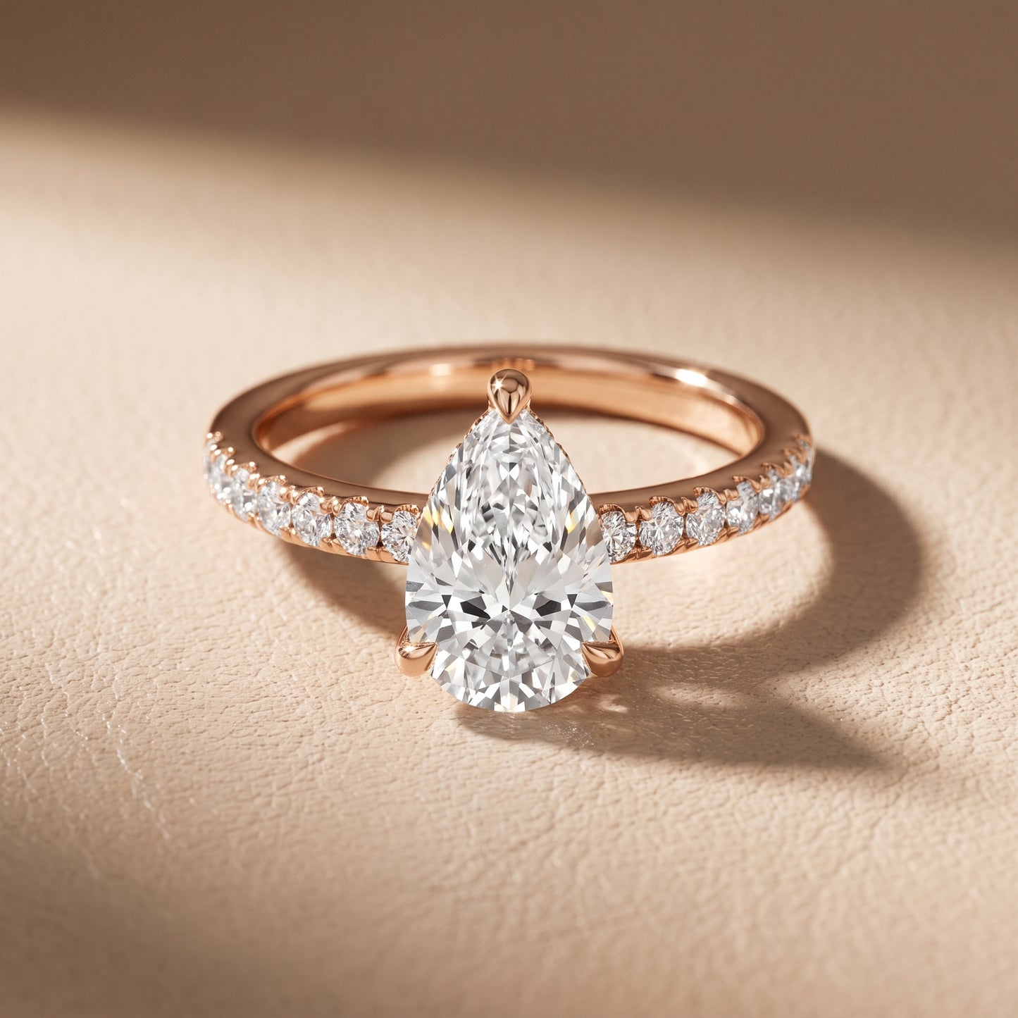 Maya Hidden Halo Pavé Pear Diamond Engagement Ring in Rose Gold - front.jpg