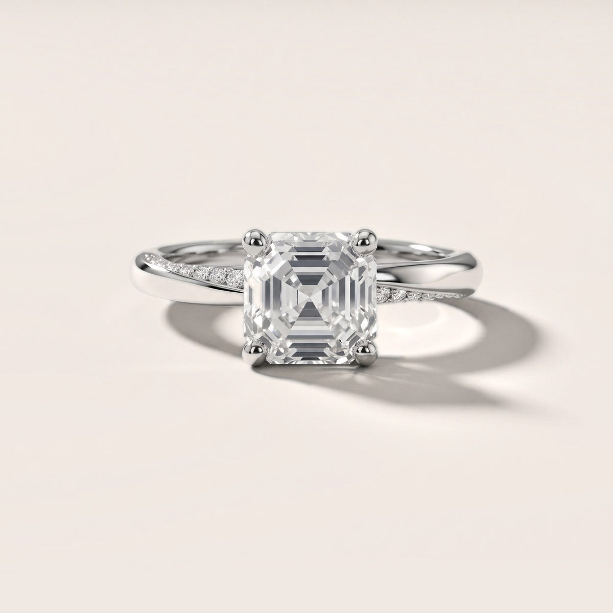 Elisabeth Twist Pavé Asscher Diamond Engagement Ring in Silver - front.jpg