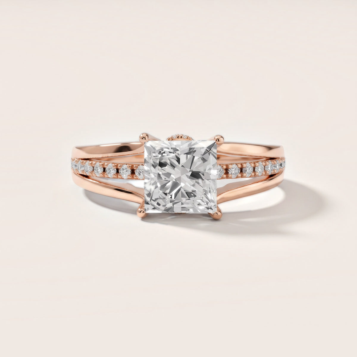 Serena Split Shank Pavé Princess Diamond Engagement Ring in Rose Gold [studio-20261024]