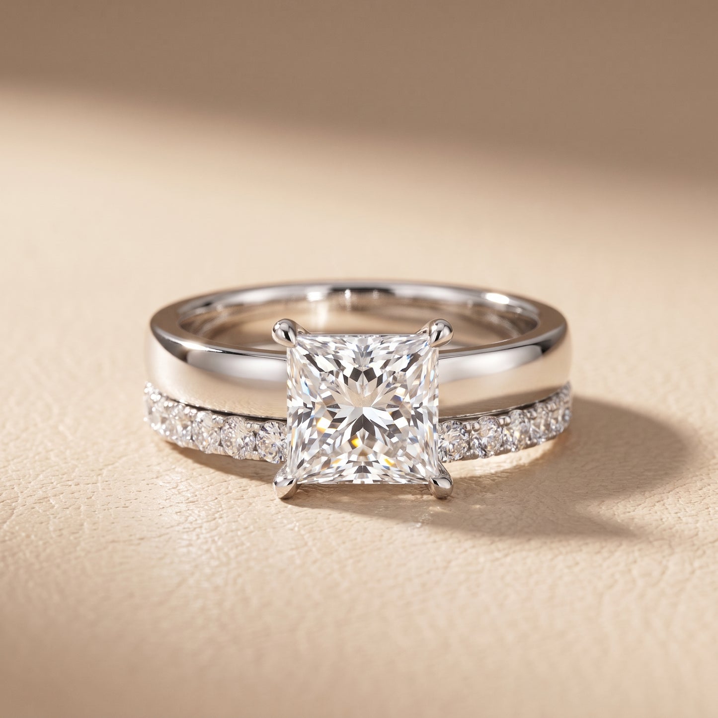 Veda Split Shank Pavé Princess Diamond Engagement Ring in Silver - front.jpg
